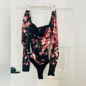 Lulu's Black and Pink Floral Bodysuit